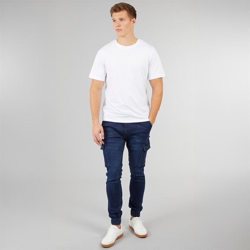 Crosshatch Mens Malimore Denim Cuffed Cargo Trousers Dark Wash - Image 3
