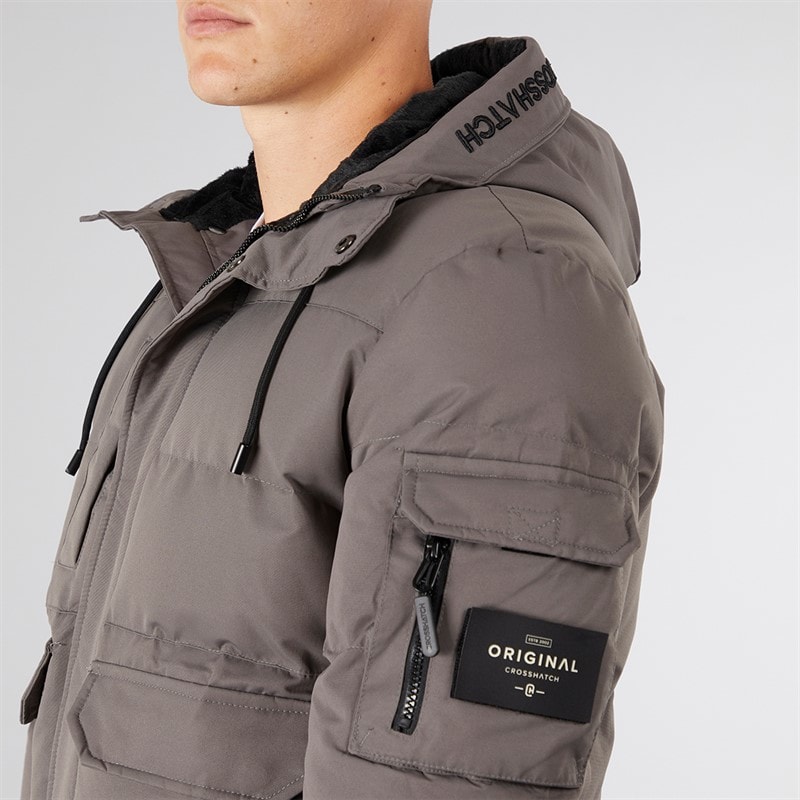 Crosshatch Mens Milwaka Fur Lined Hooded Jacket Charcoal - Image 3