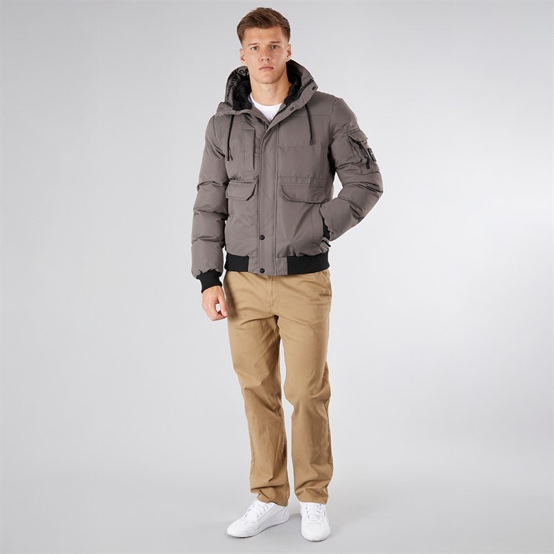 Crosshatch Mens Milwaka Fur Lined Hooded Jacket Charcoal - Image 4