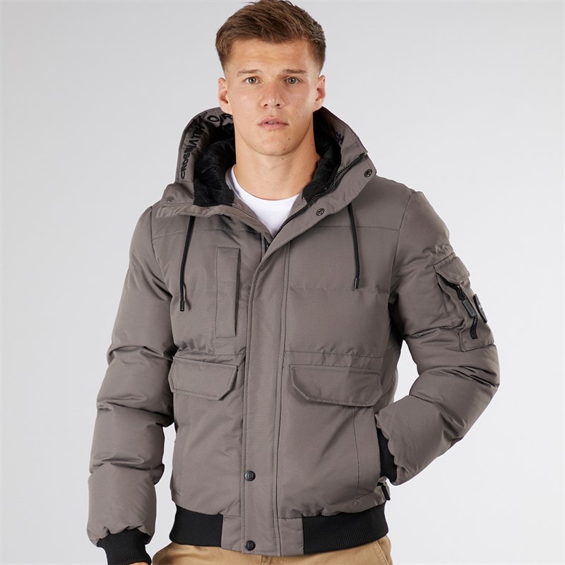 Crosshatch Mens Milwaka Fur Lined Hooded Jacket Charcoal - Image 5
