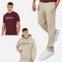 Crosshatch Mens Chemberry Hoodie T-Shirt And Open Hem Joggers Set Stone/Burgundy