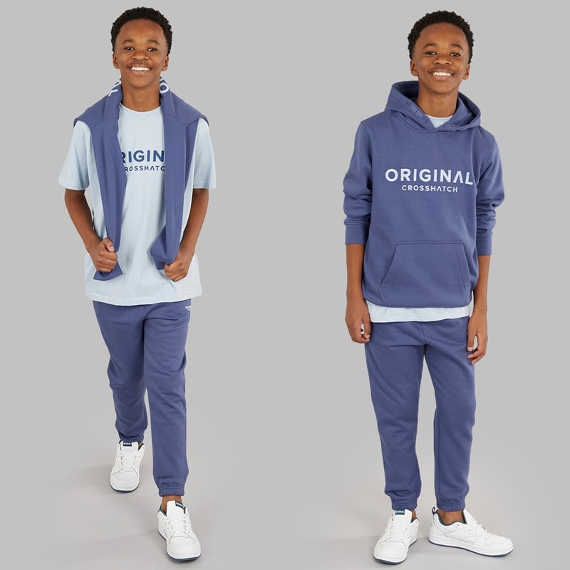 Crosshatch Boys Three Piece Hoodie Sweatshirt T-Shirt And Joggers Set Denim Blue/Ice Blue - Image 1