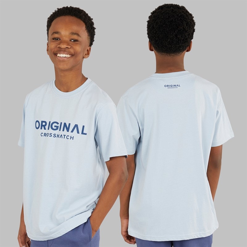 Crosshatch Boys Three Piece Hoodie Sweatshirt T-Shirt And Joggers Set Denim Blue/Ice Blue - Image 2