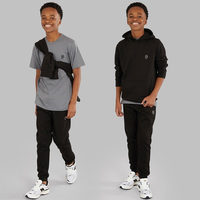 Crosshatch Boys Three Piece Hoodie T-Shirt And Joggers Set Black/Charcoal