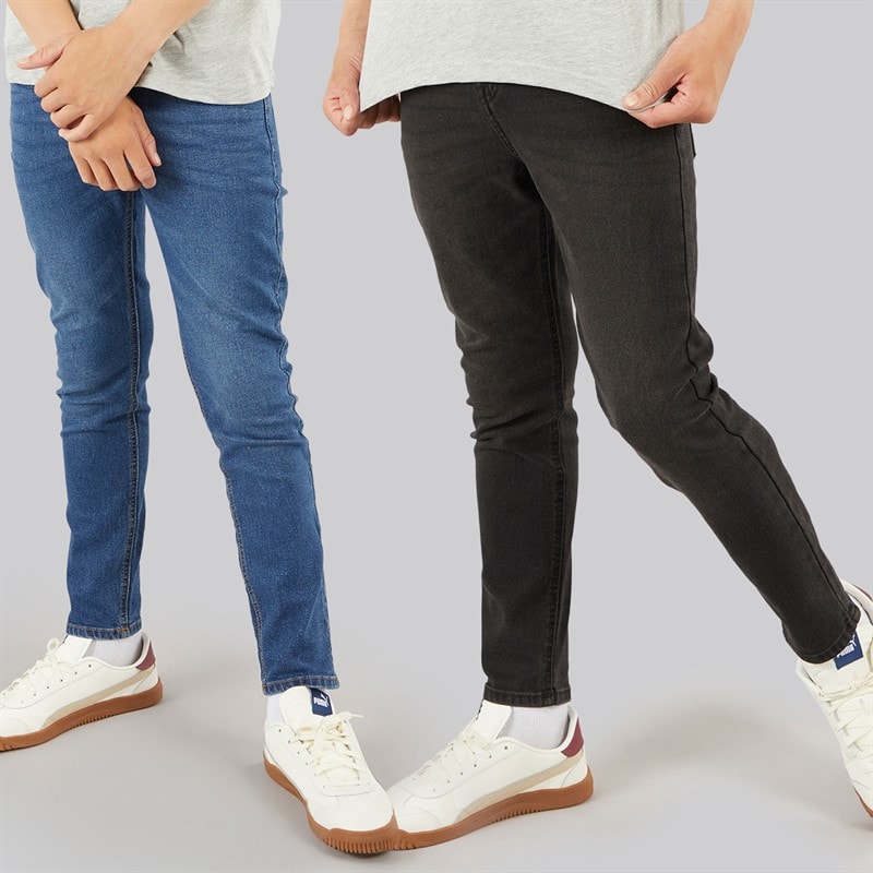 Crosshatch Boys Slim Two Pack Jeans Mid Wash/Black Washed
