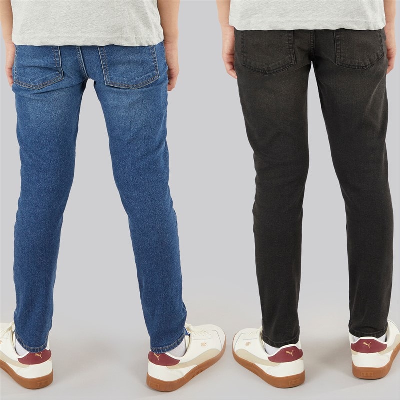 Crosshatch Boys Slim Two Pack Jeans Mid Wash/Black Washed - Image 2