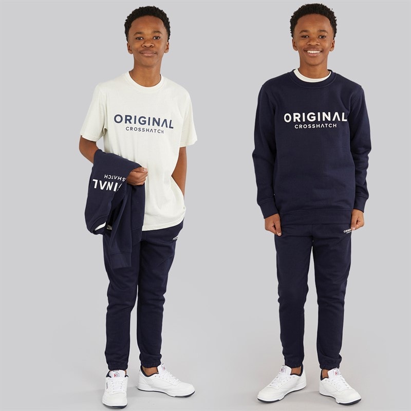 Crosshatch Boys Four Piece Hoodie Sweatshirt T-Shirt And Joggers Set Navy/Off White
