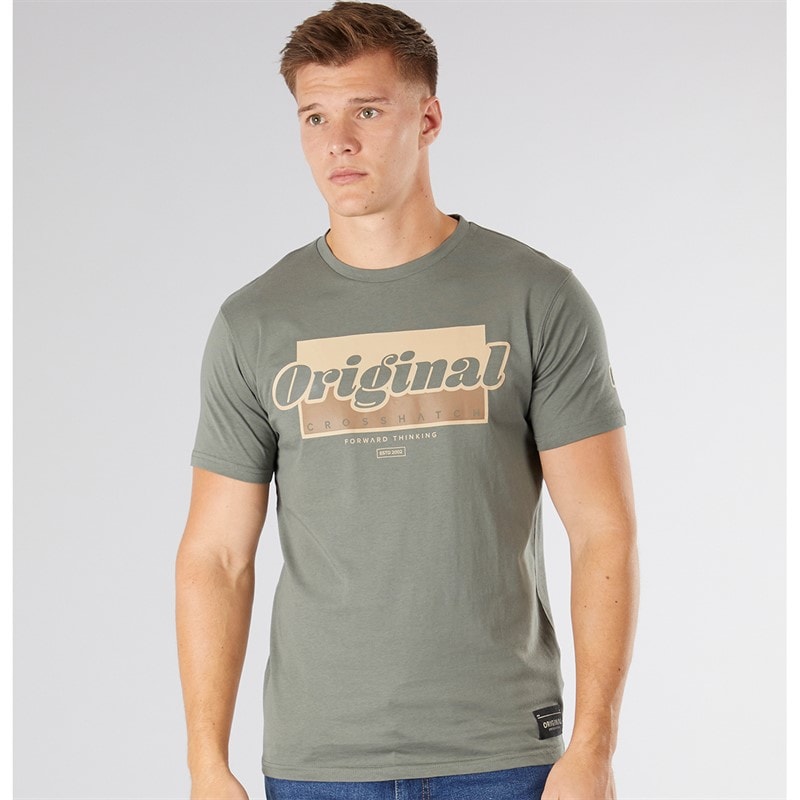 Crosshatch Mens Chevin T-Shirt Olive - Image 1