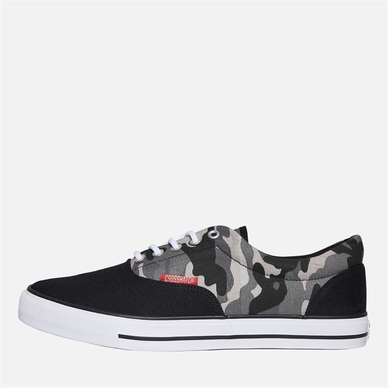Crosshatch Mens Skywalk Canvas Pumps Black Camo/Black