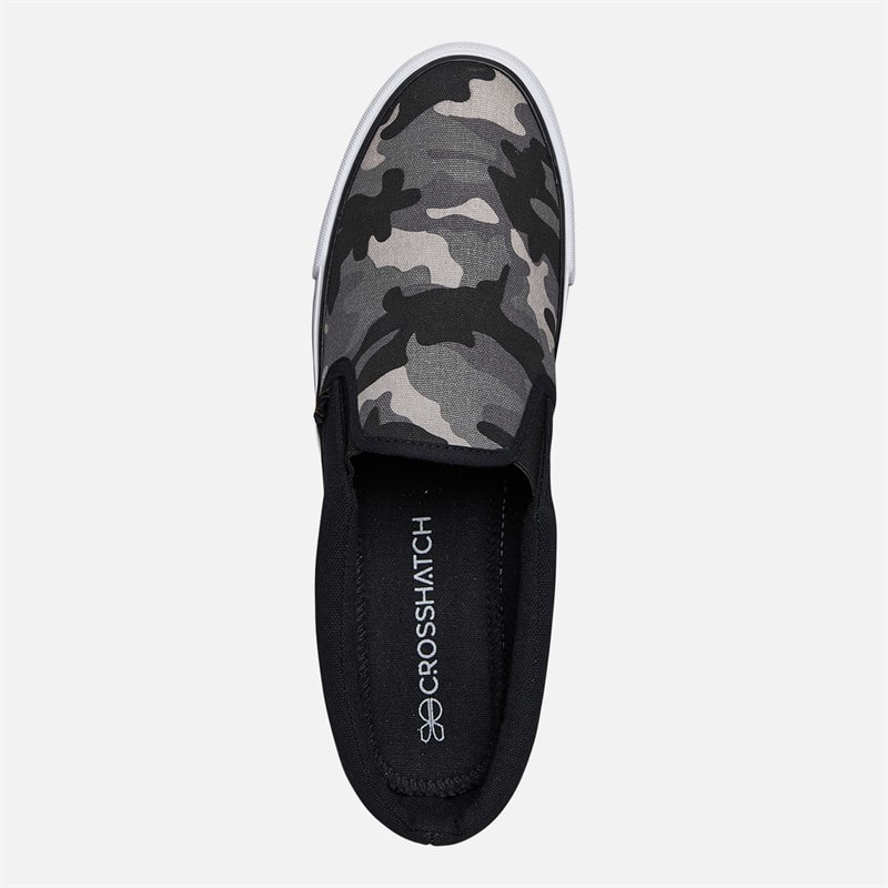 Crosshatch Mens Ramp Slip On Canvas Pumps Black Camo/Black - Image 4