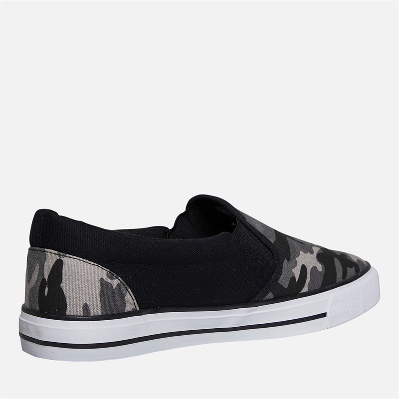 Crosshatch Mens Ramp Slip On Canvas Pumps Black Camo/Black - Image 5