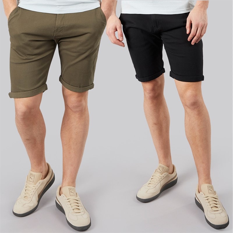Crosshatch Mens Sinwood Two Pack Chino Shorts Khaki/Black