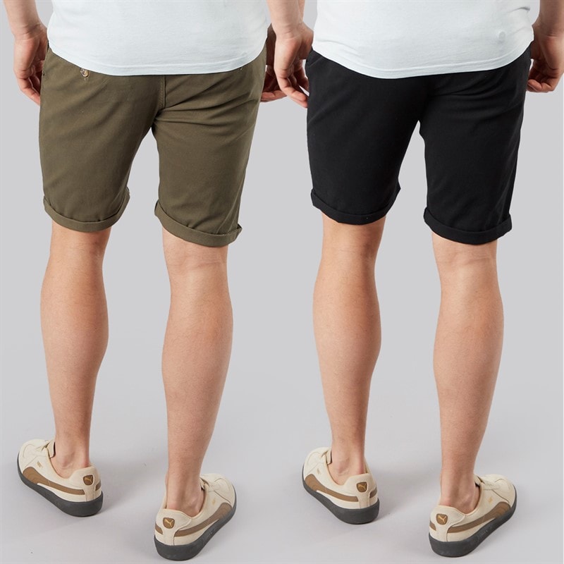 Crosshatch Mens Sinwood Two Pack Chino Shorts Khaki/Black - Image 2