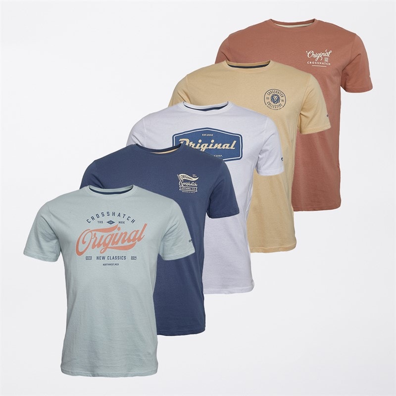 Crosshatch Mens Tryplex Five Pack T-Shirts Assorted - Image 1