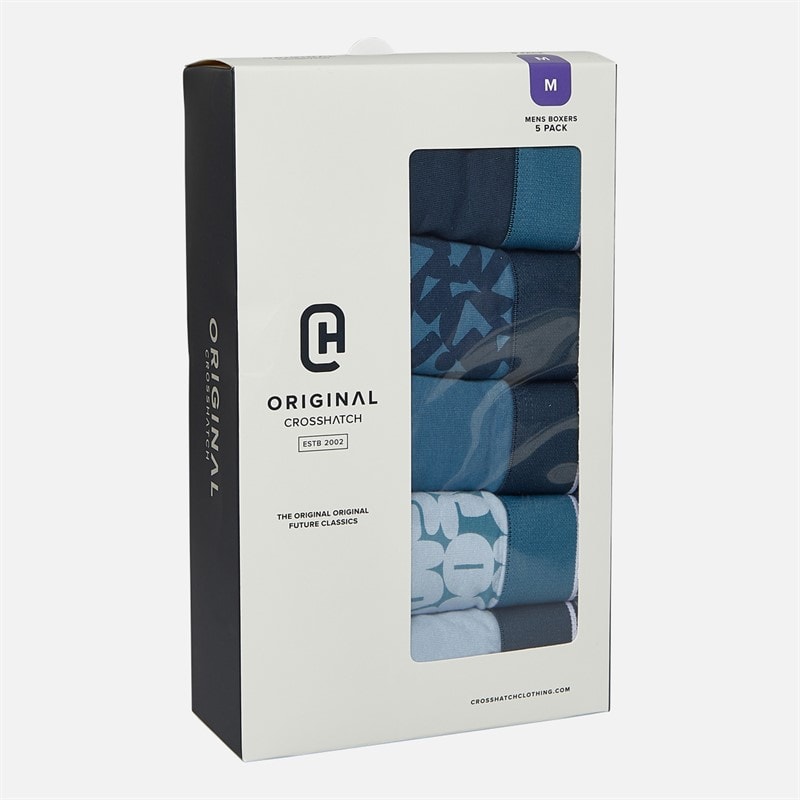 Crosshatch Mens Dringal Five Pack Boxers Blue - Image 2