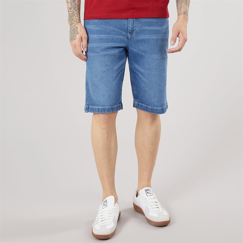 Crosshatch Mens Kamaline Denim Shorts Mid Wash