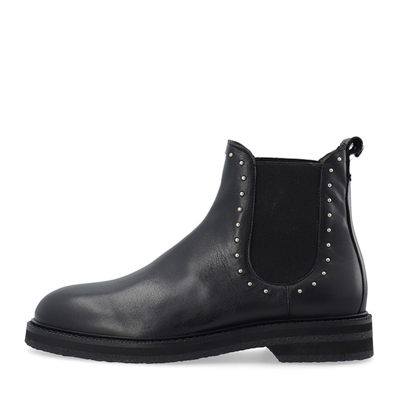 Ca'Shott Womens Casbetty Chelsea Boots W. Rivets Leather Black