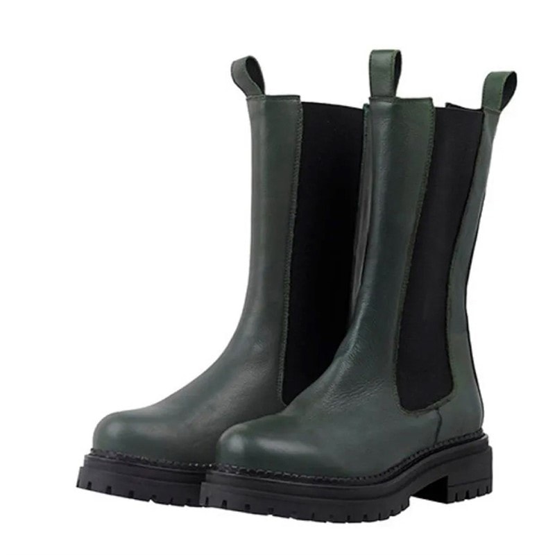 Ca'Shott Womens Cashannah Chelsea Boots High Cut Leather Dark Green Delfi - Image 2