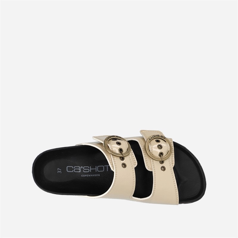 Ca'Shott Womens Cashelle Two Buckle Slide Patent Leather Sandals Beige - Image 2