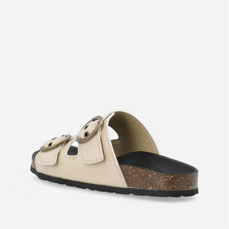 Ca'Shott Womens Cashelle Two Buckle Slide Patent Leather Sandals Beige - Image 3