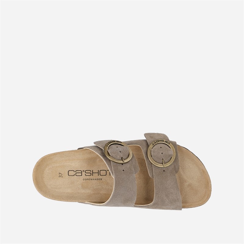 Ca'Shott Womens Cashelle Two Buckle Suede Slide Sandals Taupe - Image 2