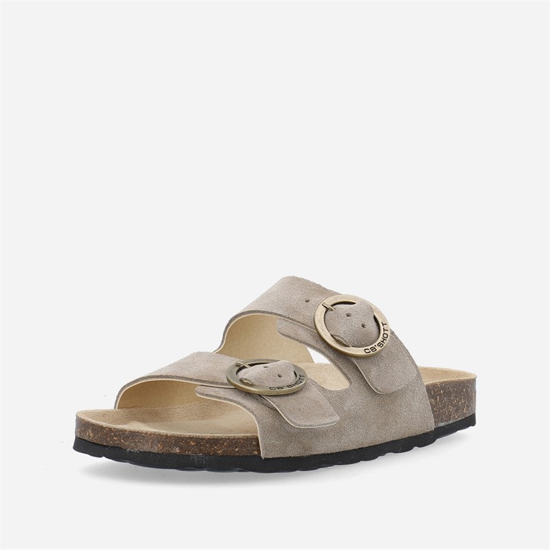 Ca'Shott Womens Cashelle Two Buckle Suede Slide Sandals Taupe - Image 4