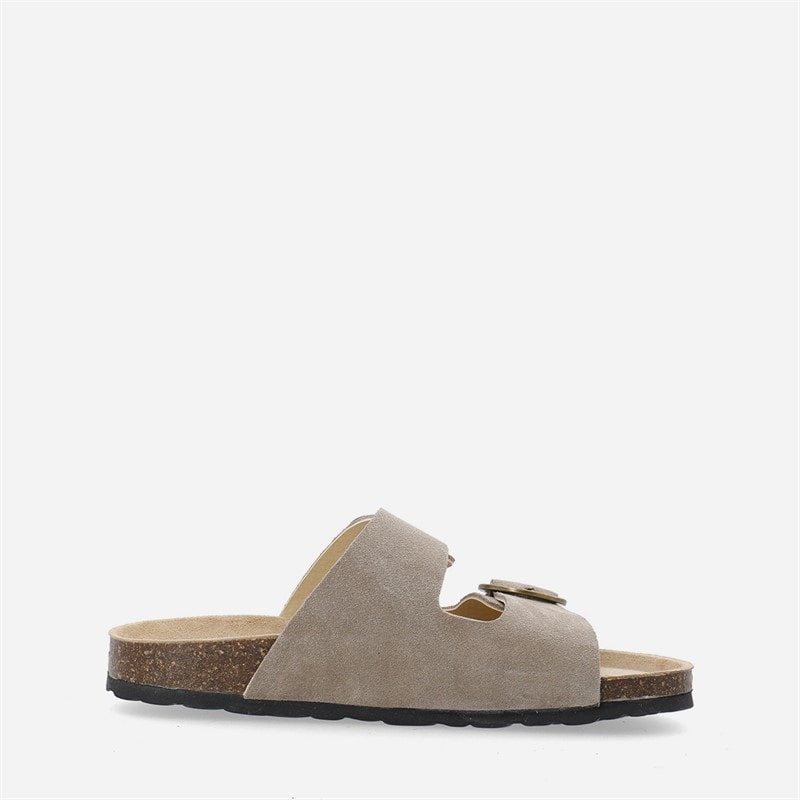 Ca'Shott Womens Cashelle Two Buckle Suede Slide Sandals Taupe - Image 5