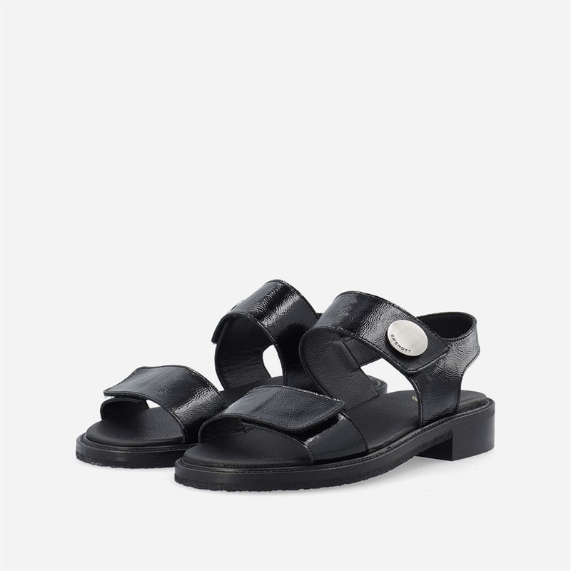 Ca'Shott Womens Casgrace Velcro Patent Sandals Black - Image 3