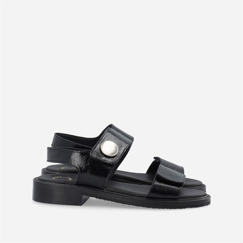 Ca'Shott Womens Casgrace Velcro Patent Sandals Black - Image 4