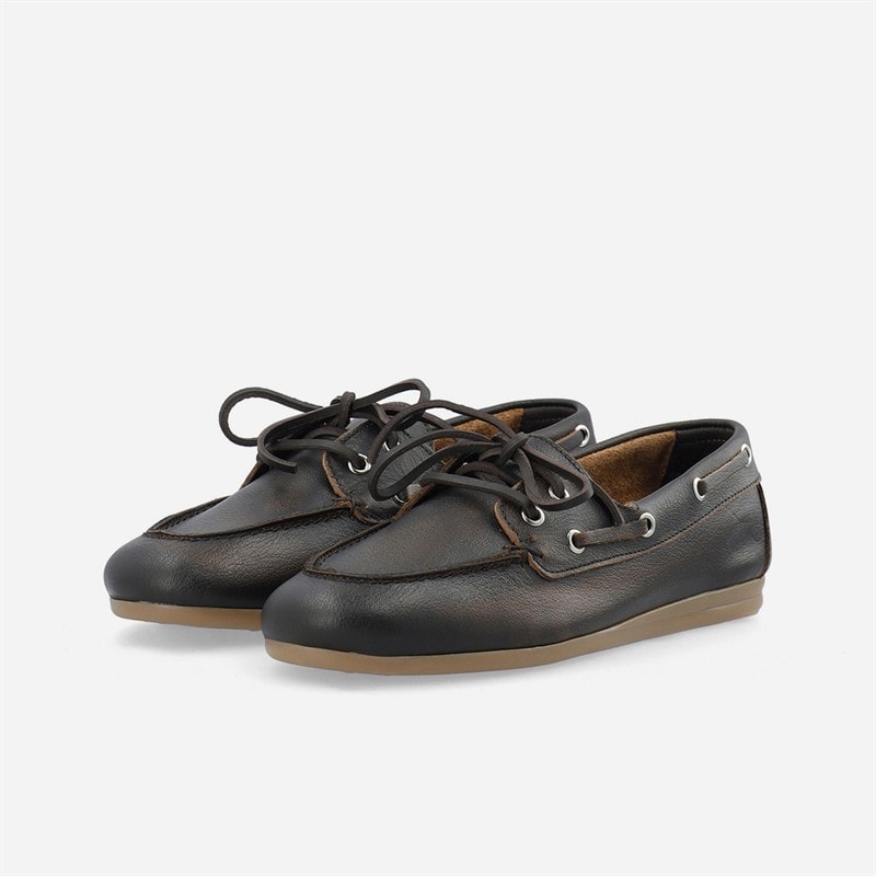 Ca'Shott Womens Cascille Distressed Leather Boat Shoes Brown Distressed - Image 2