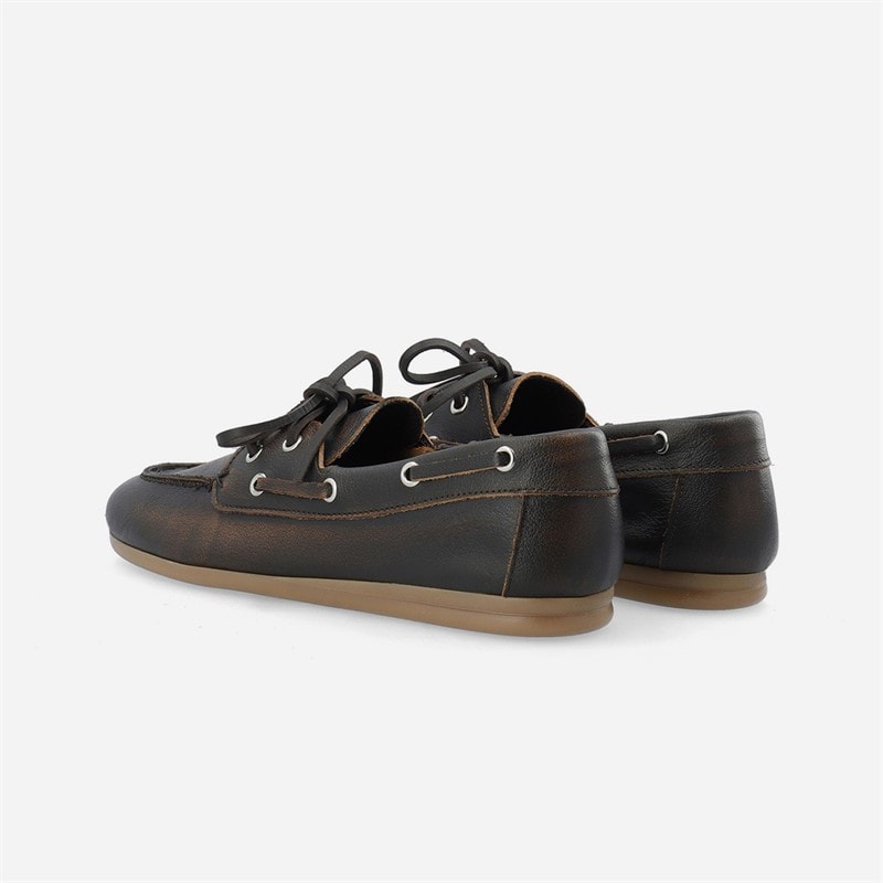 Ca'Shott Womens Cascille Distressed Leather Boat Shoes Brown Distressed - Image 3