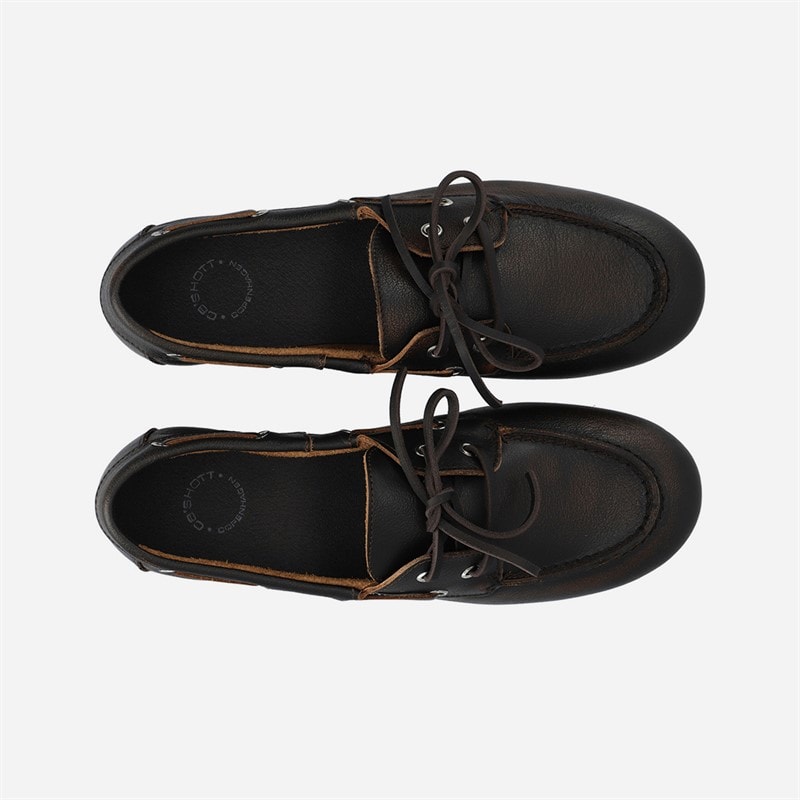 Ca'Shott Womens Cascille Distressed Leather Boat Shoes Brown Distressed - Image 4