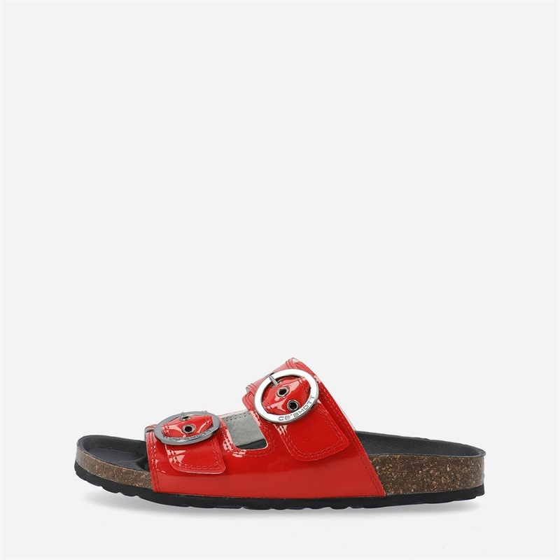 Ca'Shott Womens Cashelle Two Buckle Slide Patent Leather Sandals Red