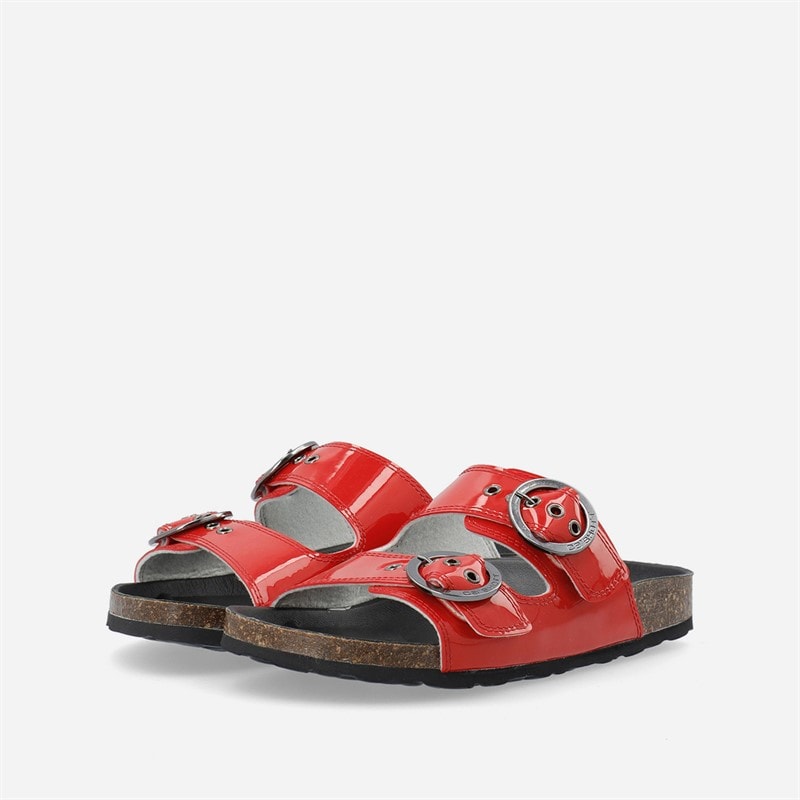 Ca'Shott Womens Cashelle Two Buckle Slide Patent Leather Sandals Red - Image 2