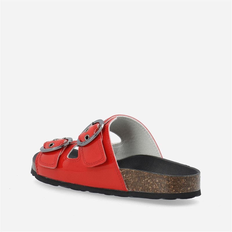 Ca'Shott Womens Cashelle Two Buckle Slide Patent Leather Sandals Red - Image 3