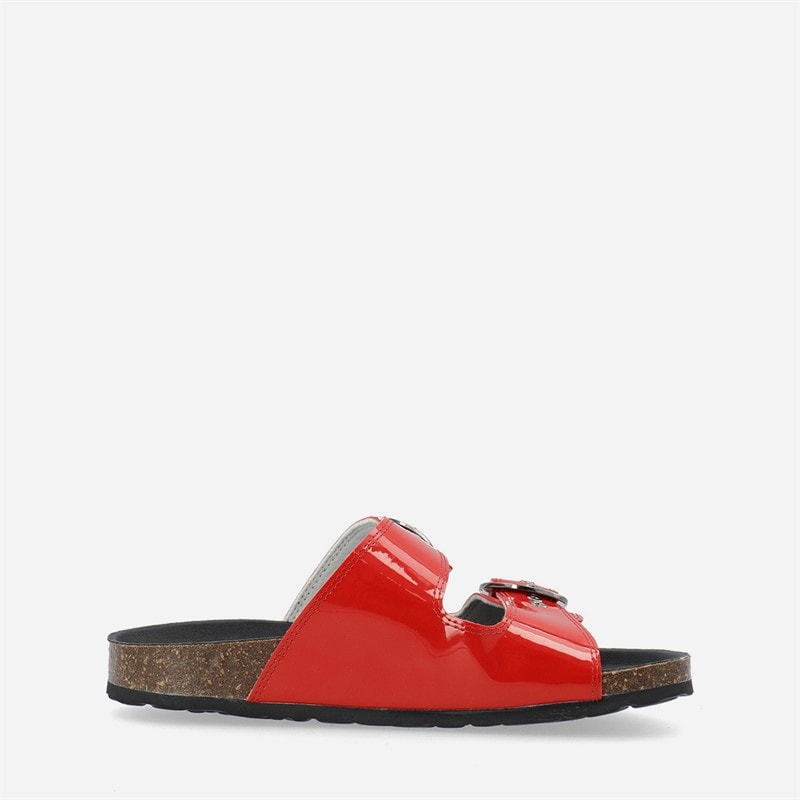 Ca'Shott Womens Cashelle Two Buckle Slide Patent Leather Sandals Red - Image 5