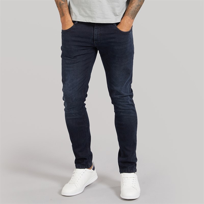 Duck And Cover Mens Maylead Slim Fit Jeans Blue Black