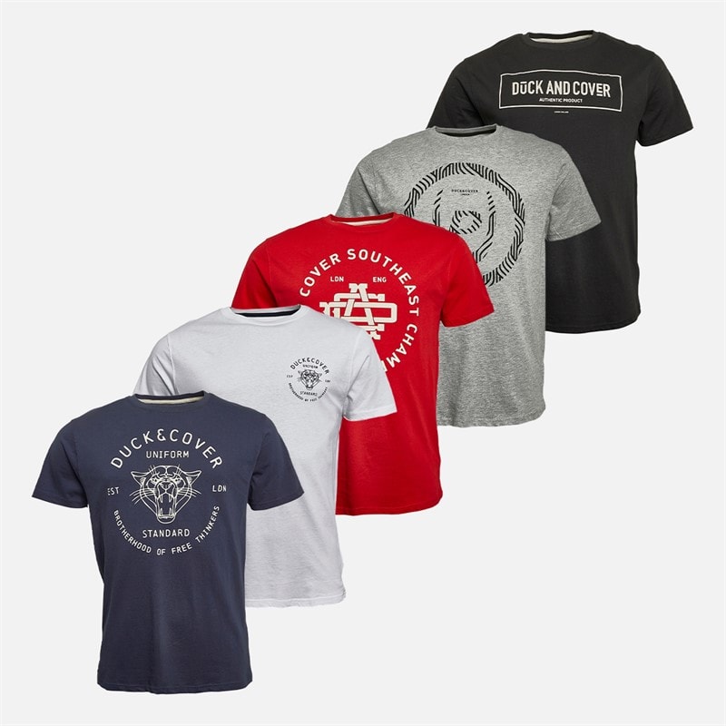 Duck and Cover Mens Belvadier Five Pack T-Shirts Assorted