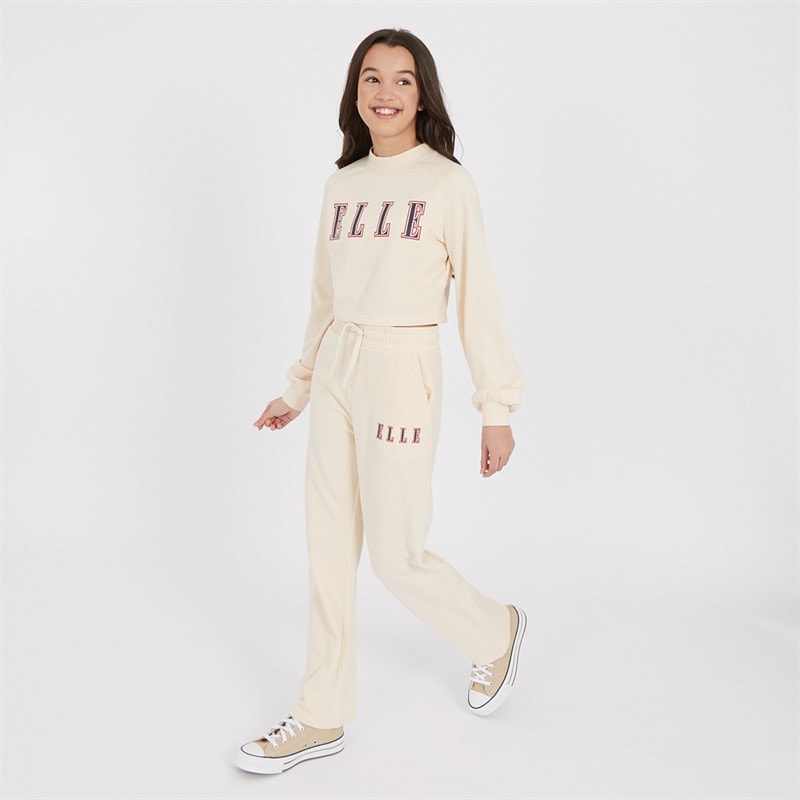 Elle Girls Balloon Sleeve Sweatshirt And Wide Leg Joggers Set Vanilla Cream - Image 1