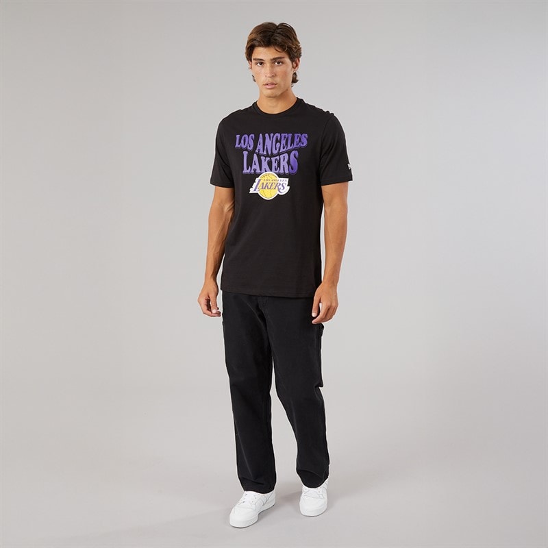 New Era Mens NBA Script Graphic Los Angeles Lakers T-Shirt Black Blk - Image 3