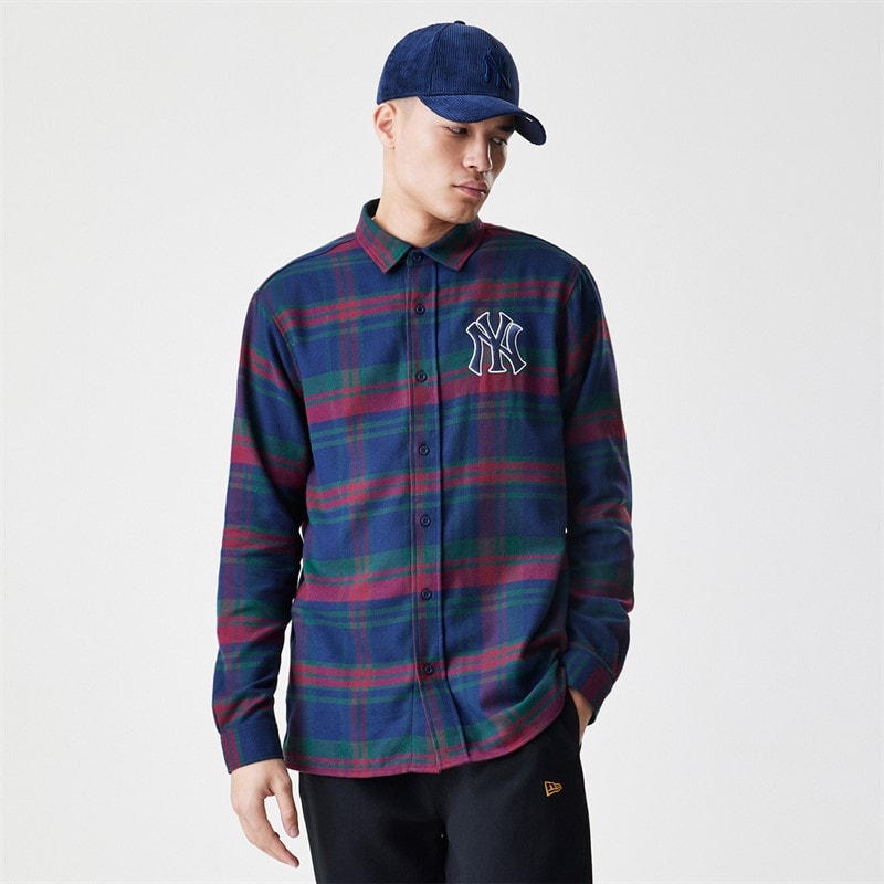 New Era Mens New York Yankees Check Shirt Navy - Image 1