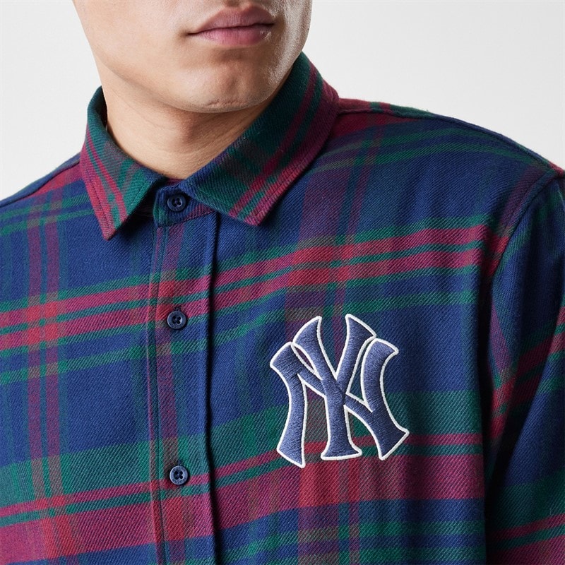 New Era Mens New York Yankees Check Shirt Navy - Image 3