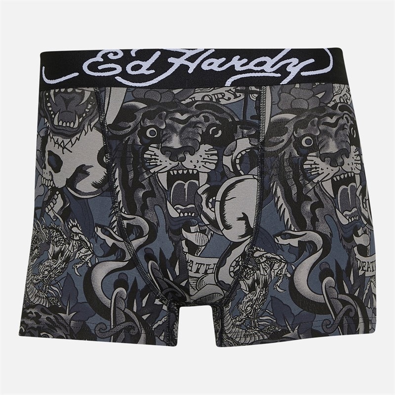 Ed Hardy Mens Greenbrow Three Pack Boxer Shorts Black Black Aop/Black/Black Aop - Image 2