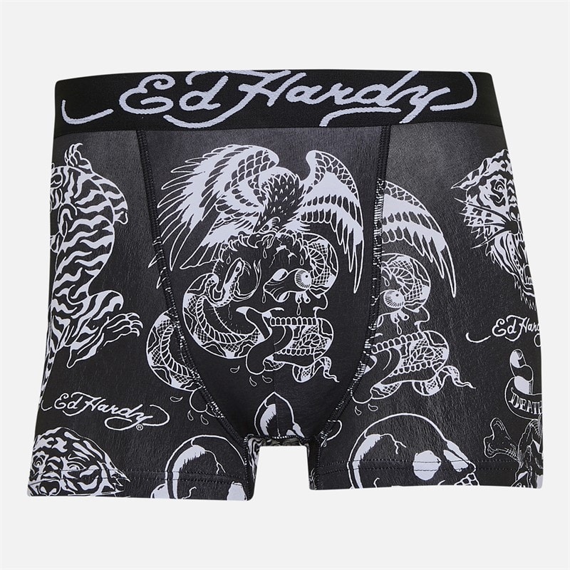 Ed Hardy Mens Greenbrow Three Pack Boxer Shorts Black Black Aop/Black/Black Aop - Image 3