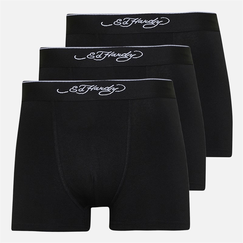Ed Hardy Mens Saleri Three Pack Boxer Shorts Black/Black/Black - Image 1