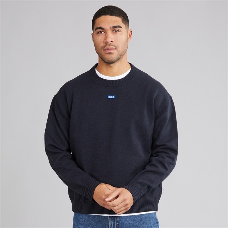 HUGO Mens San Casey Knitted Jumper Navy