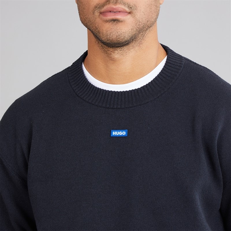 HUGO Mens San Casey Knitted Jumper Navy - Image 3