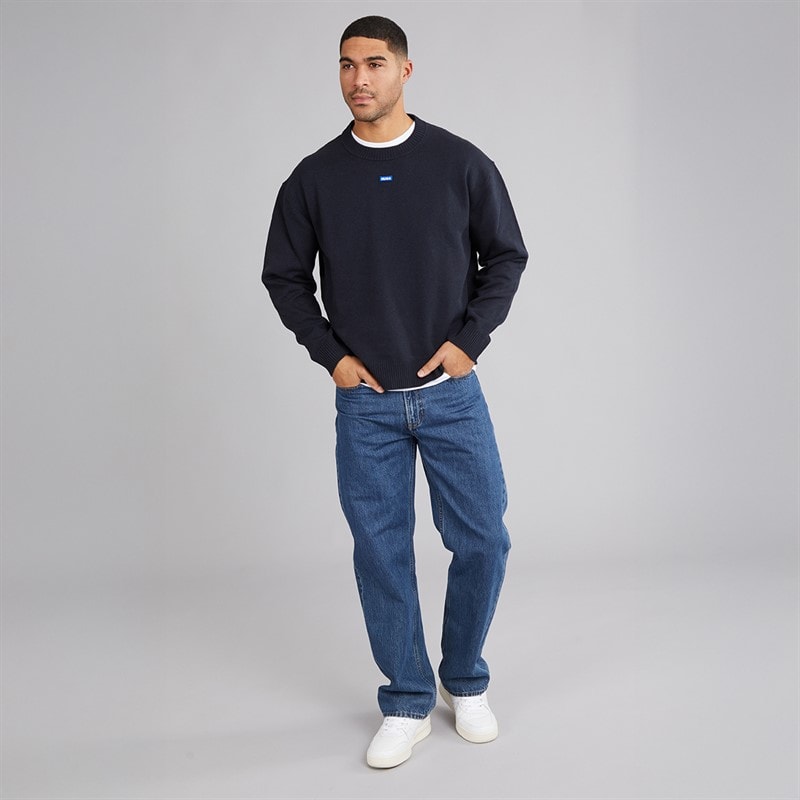 HUGO Mens San Casey Knitted Jumper Navy - Image 4