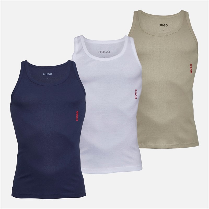 HUGO Mens Three Pack Tank Tops Pink/White