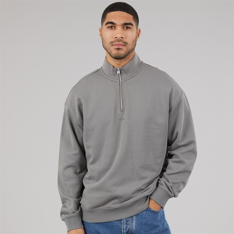HUGO Mens Durty244 Half Zip Sweatshirt Dark Grey